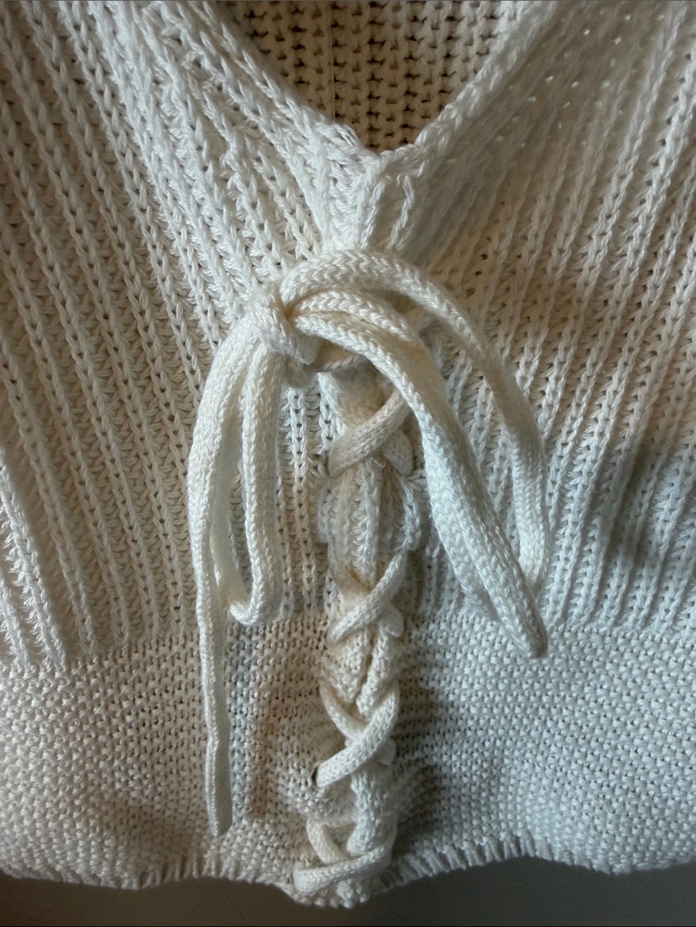 STREETWEAR SOCIETY NWT Knit Lace-Up Corset Tank Top Cropped White Y2K Size XL - Picture 2 of 9